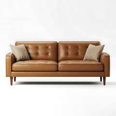 Luxurious Brown Leather Couch on Dark Background