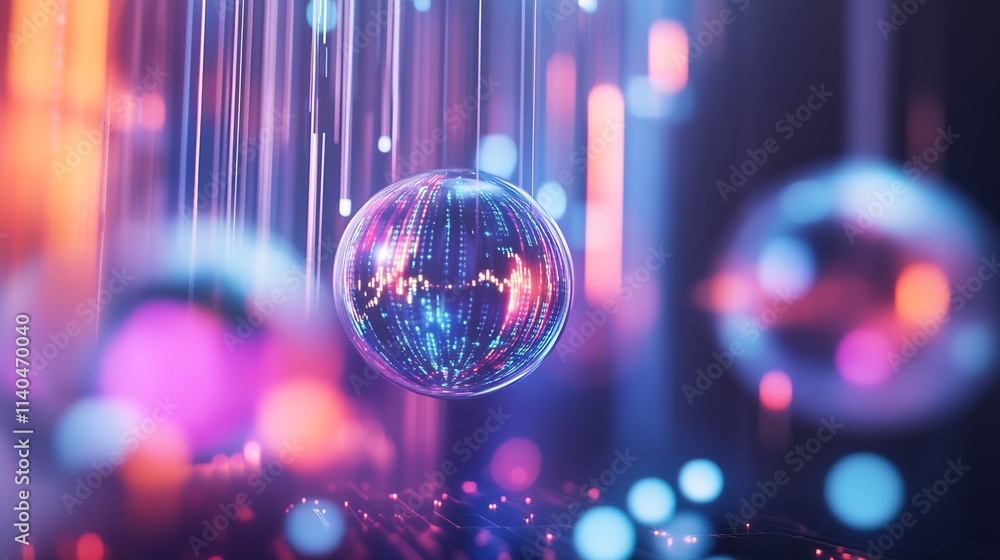 Poster Colorful Futuristic Sphere with Motion Blurred Lights Representing Speed and Modern Connectivity : Generative AI