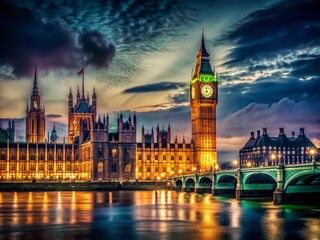 Naklejka premium London Night Photography: Big Ben & Houses of Parliament Vintage Style Image
