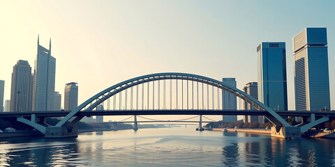 The Bridge to Success - A glass bridge connecting two skyscrapers symbolizing partnership. backdrop background digital art crisp oilpinting minimalist sharp details funny background copyspace