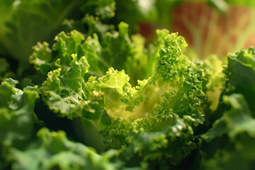 Close-up of fresh green lettuce leaves in a garden setting under natural light