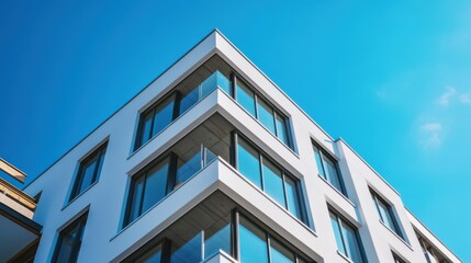 Obraz premium architecture and site concept - close up of modern building construction part over blue sky
