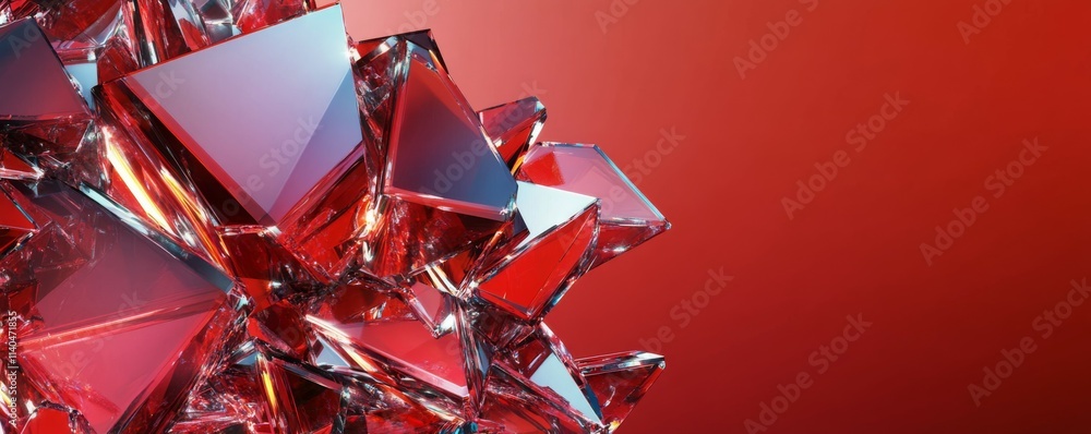 Poster crystal pieces with colorful red hues create a slick tech banner. trendy with copy-space.