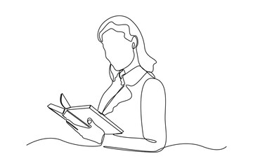 continuous line of women carrying books