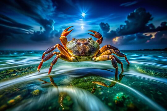 Long Exposure Crabfish Photography: Coastal Nighttime Crustacean Seascape
