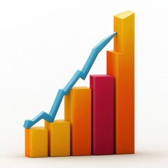 [Simplified data chart with upward trend] Simplified Bar Chart with Upward Trend Arrow & Multi-Color Segments for Analyzing Growth & Improvement Data