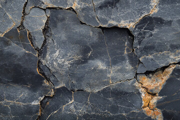 Fototapeta premium Textured black rock surface displaying natural cracks and earthy tones