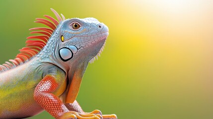 Fototapeta premium A vibrant iguana with colorful features against a blurred background.