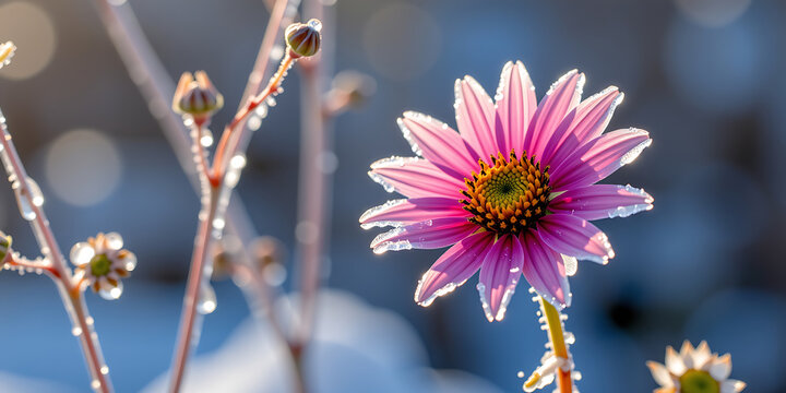 Wildflower Frozen in Ice - Nature’s preservation. backdrop background digital art crisp oilpinting minimalist sharp details funny background copyspace