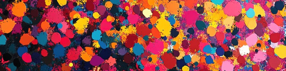 Obraz premium Colorful paint splashes on black background, abstract art concep