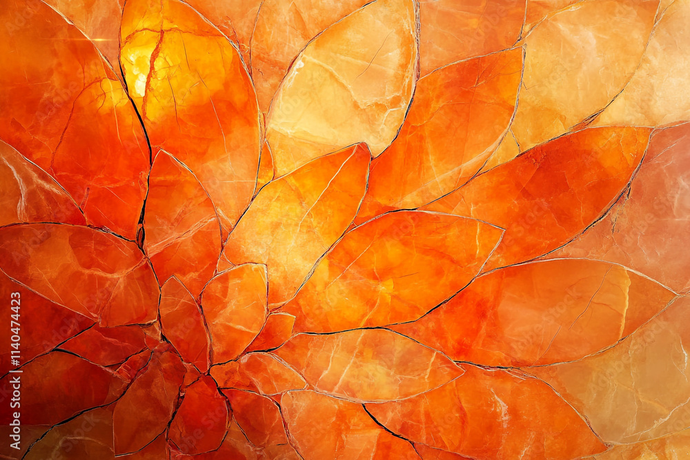 Poster beautiful orange and yellow abstract flower design with intricate textures and patterns
