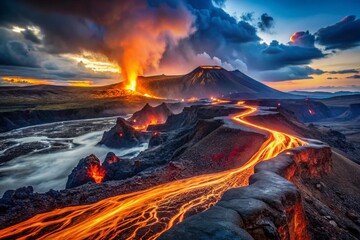 Long Exposure Lava Flow Iceland Volcanic Eruption Night Photography