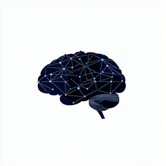 minimalist vector logo of brain with geometric neural network connections isolated on white background