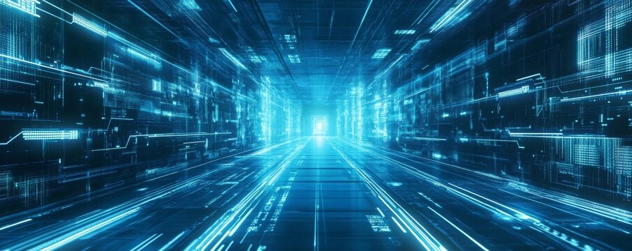 Futuristic, High Tech, Blue Background, with Network Lines. Digital Connectivity Concept.