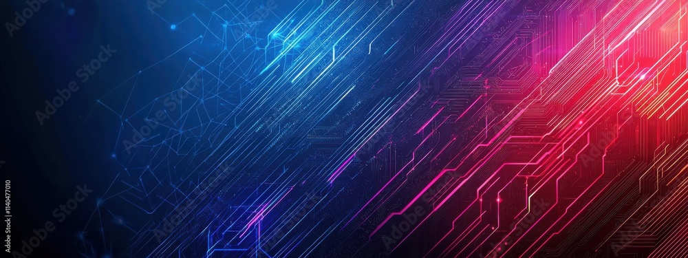 Poster abstract digital background featuring vibrant hues of blue and red, showcasing a futuristic design w