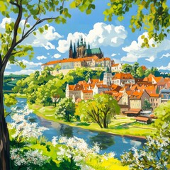 Obraz premium Prague's green Lesser Town by Vltava.