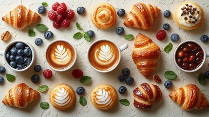 Delectable 3D Pattern of Miniature Cafe Inspired Pastries and Beverages