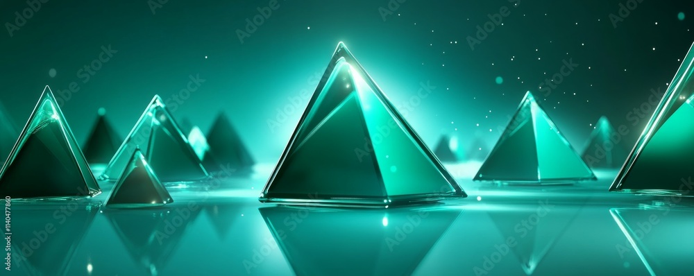 Aufkleber green three-dimensional surface with triangular pyramids. high tech, atmospheric banner.