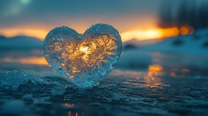 Fototapeta premium Frozen Heart of Ice Sparkling in Northern Lights Embrace