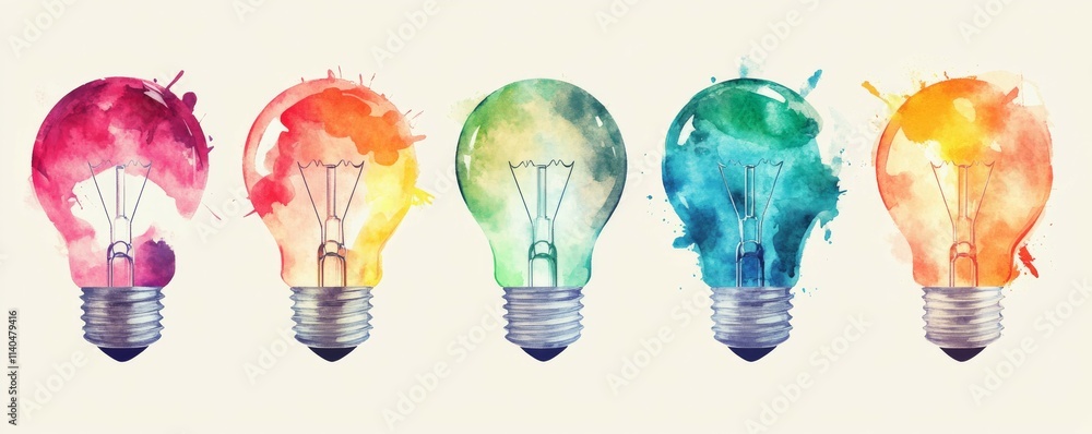 Poster light bulb in various creative watercolors. vector concept of modern design idea.