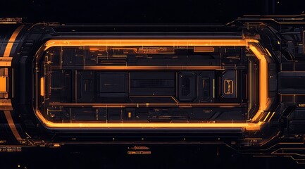 Obraz premium Intricate Futuristic Neon Orange Circuit Design on Dark Surface : Generative AI