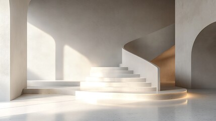 Naklejka premium Minimalist White Spiral Staircase with Soft Shadows and Subtle Elegance : Generative AI