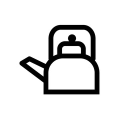 A black kettle with a spout and handle, set against a white background