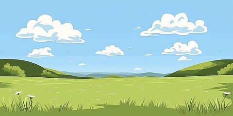 Obraz premium Bright grassland surrounded by trees and clear skies