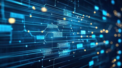 Abstract Digital Background with Data Flow, Glowing Circuitry Elements, and Information Connections in a Futuristic Design for Technology and Innovation Themes