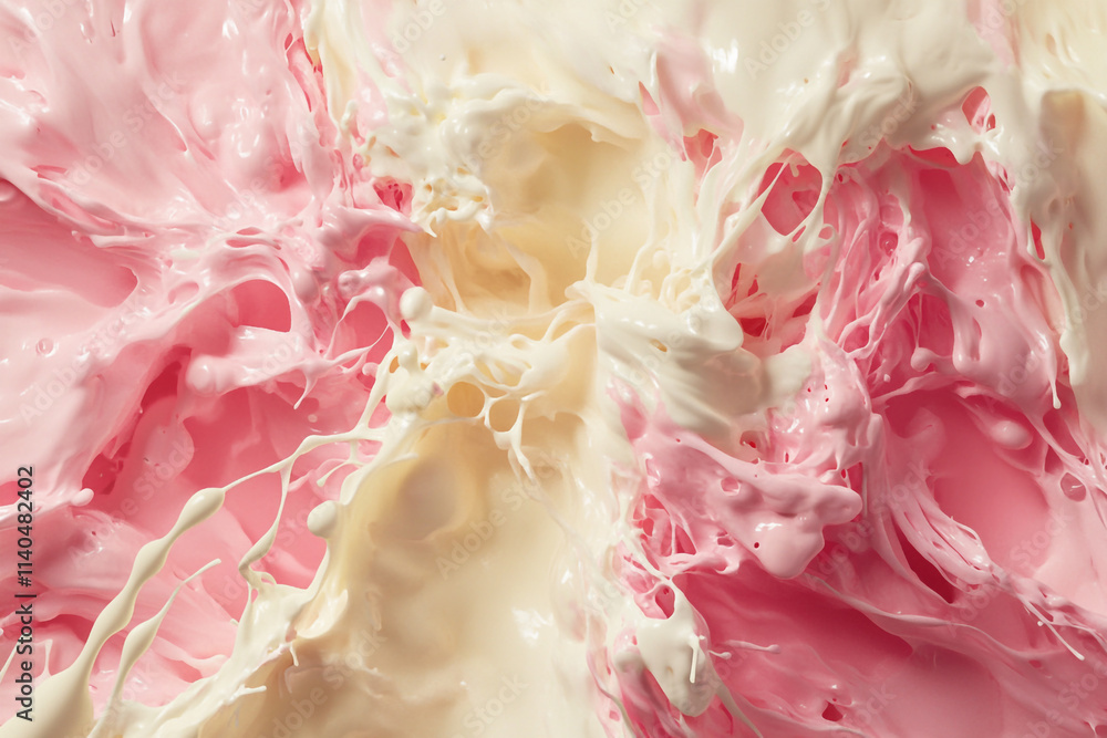 Poster swirls of pink and white cream blend together in an abstract display of color and texture