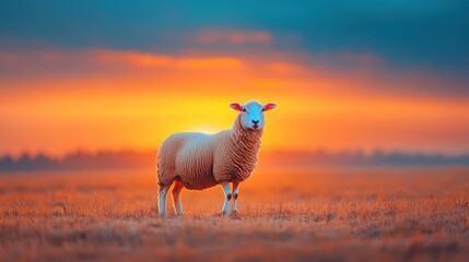 Fototapeta premium Sheep grazing under a dramatic cloudy sky, cinematic countryside view