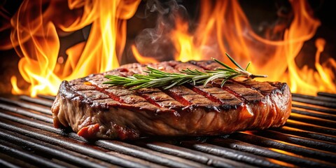 succulent steak on a grill, sizzling and cooked to perfection