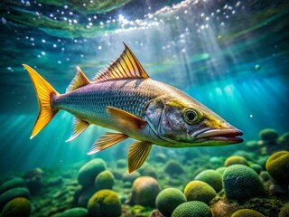 Naklejka premium Longtail Fish Documentary Photography: Aquatic Life, Ocean Wildlife, Underwater Photography, Fish Species, Marine Biology