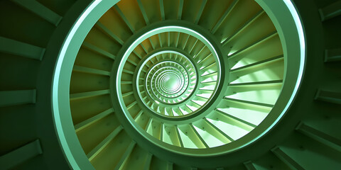 Fototapeta premium Infinite Spiral Stairs - Glowing stairs spiraling infinitely upward. backdrop background digital art crisp oilpinting minimalist sharp details funny background copyspace
