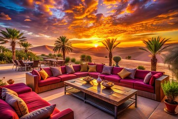 Fototapeta premium Lounge Lizard Sunset Landscape: Relaxing Desert Oasis Photography