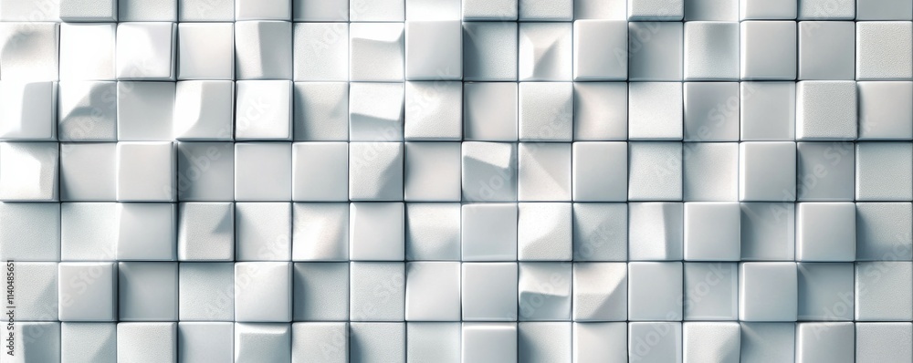 Poster square mosaic tiles arranged in the shape of a wall. white, futuristic, blocks stacked to create a s