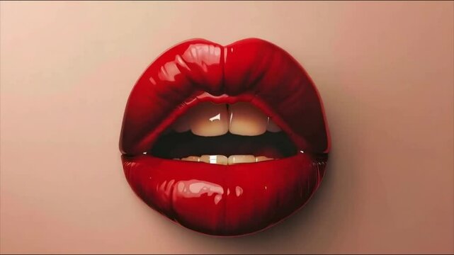 Slow zoom of beautiful plump bright red female lips turning into a screaming angry mouth