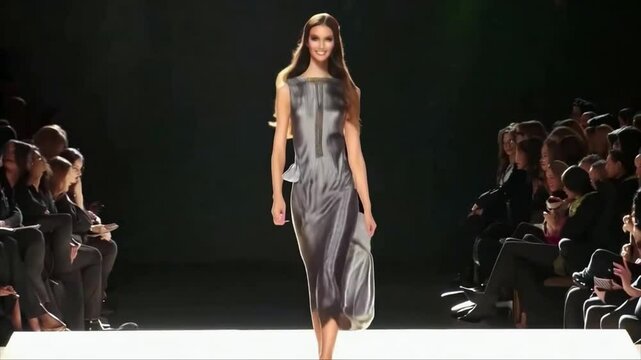 Close up of the head and shoulders of a beautiful model walking down the catwalk