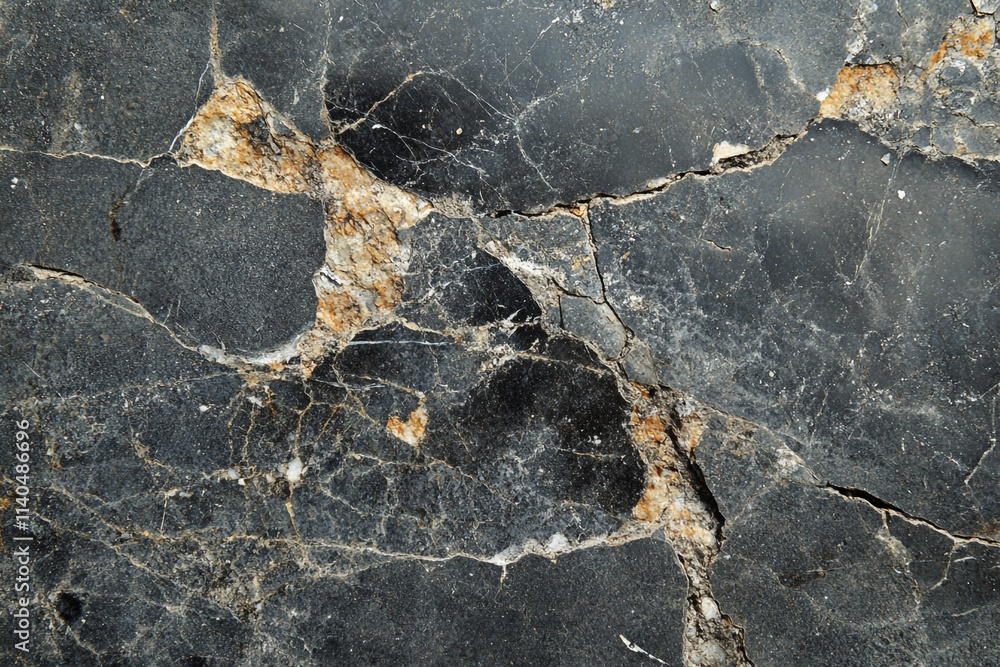 Poster detailed close-up of black stone surface showcasing unique patterns and textures