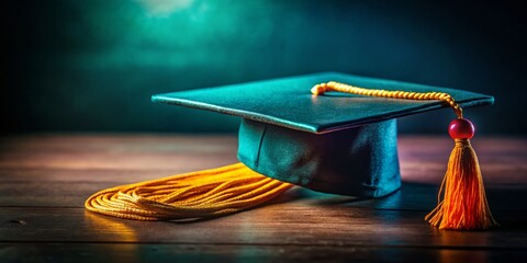 Low Light Graduation Cap, Doctorate Degree Symbol, Academic Achievement, Night Photography, Dark Background, Diploma