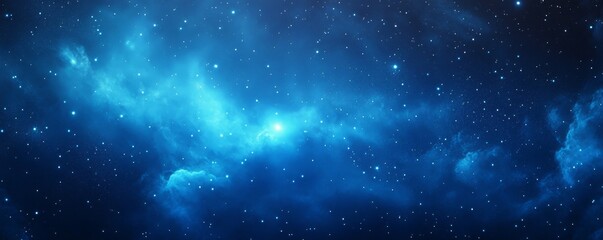 Obraz premium Beautiful Sky with Aurora and Stars. Blue Northern Lights Wallpaper with copy-space.