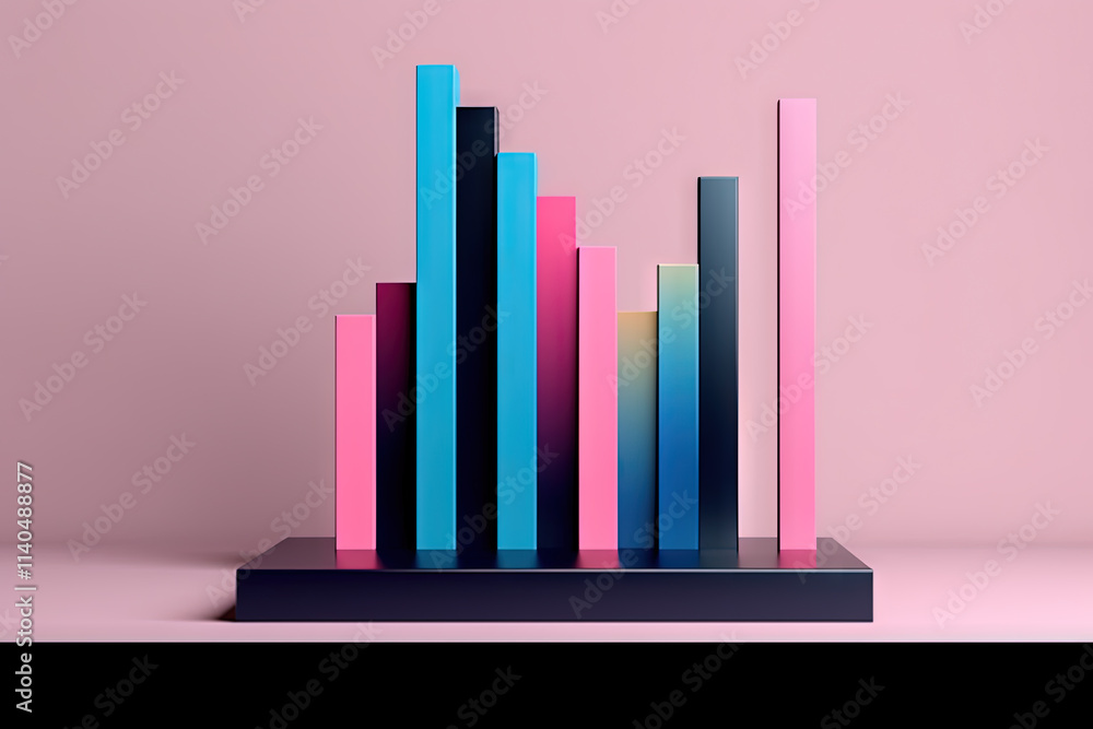 Aufkleber 3D business graph with organized bars and information blocks. Abstract infographic element. Business growth and development to success concepts