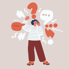 Cartoon vector illustration of an angry woman arguing on the phone with someone.