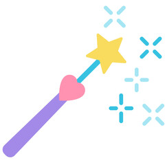 magic wand of fairy or angel in  star heart shape and sparkle flat icon