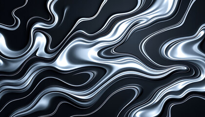 Liquid Metal Veins - Molten silver patterns swirling like veins on a black backdrop. background copyspace