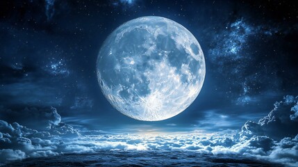 Majestic Full Moon Night Sky Cloudscape Celestial Scene Starscape