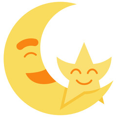 night includes star sit on moon smile and laugh happily flat icon