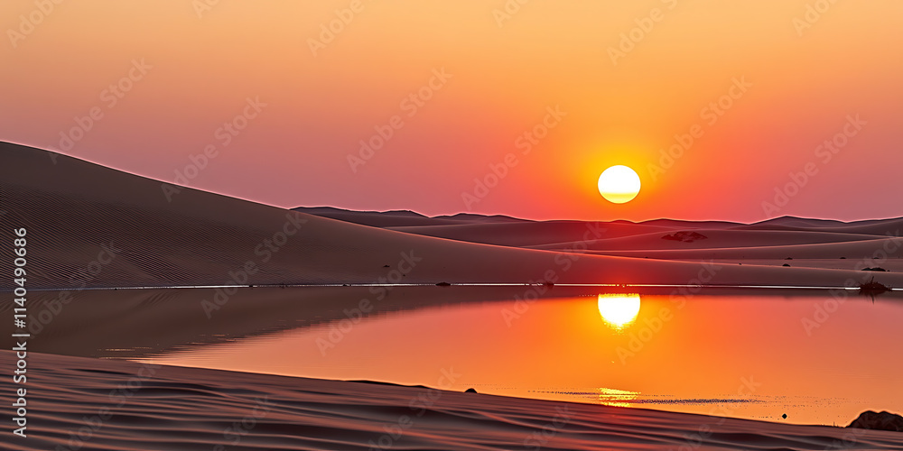 Wall mural sunrise desert reflection - a desert reflecting the new year in its dunes. backdrop background digit