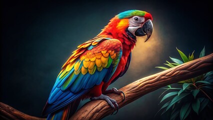 Fototapeta premium Low Light Parrot Photography, Talking Bird, Night Parrot Image, Avian Portrait, Dark Bird Photo, Speech Bird, Nocturnal Parrot