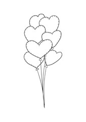 Bunch of heart shaped balloons. Vector hand drawn illustration in outline sketch style. Clipart for valentine's day, birthday, wedding, mother's day, anniversary or holiday parties
